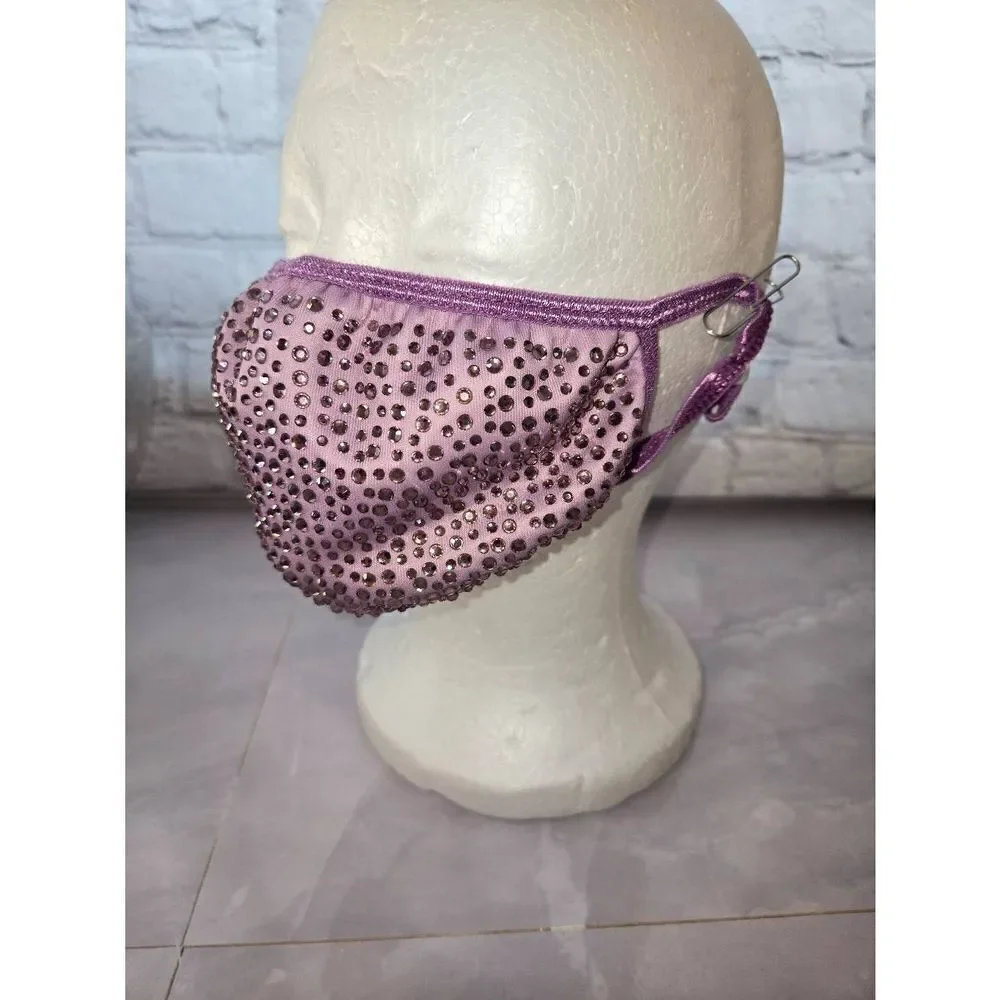 Reusable Face Mask Purple With Rhinestone Washable With Filter Pocket